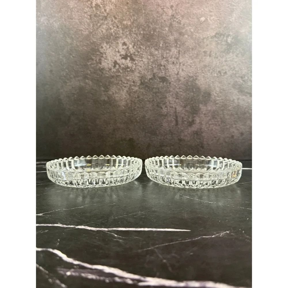 VTG PAIR (2) Pressed Glass EAPG Wine Champagne Coasters Sawtooth Edge Fruits